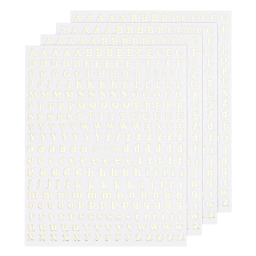 QUARKZMAN 4 Blatt 3D Nagelsticker mit Englischen Buchstaben A-Z, 9.2 cm Selbstklebende Nail Art Sticker, Nagel Aufkleber, Nageldesign Zubehör, Handyhüllen DIY Dekorationen (Gold) von QUARKZMAN