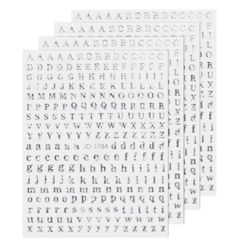 QUARKZMAN 4 Blatt 3D Nagelsticker mit Englischen Buchstaben A-Z, 9.2 cm Selbstklebende Nail Art Sticker, Nagel Aufkleber, Nageldesign Zubehör, Handyhüllen DIY Dekorationen (Silber) von QUARKZMAN