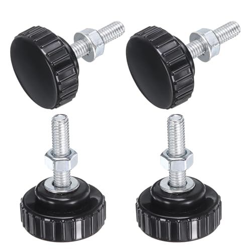 QUARKZMAN 4 Sätze gerändelte Knöpfe Daumenschrauben mit Muttern Unterlegscheiben, M6 x 25mm Gewinde 30mm Kunststoffkopf, verzinkter Kohlenstoffstahl Klemm Daumenschrauben Griff, Schwarz von QUARKZMAN