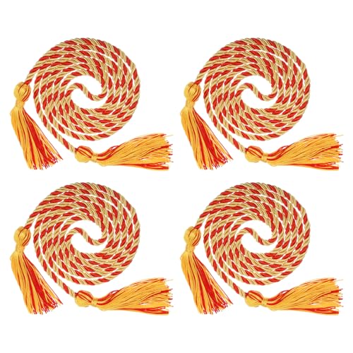 QUARKZMAN 4 Stück Abschluss Ehrenkordel 67" mit Quaste, aus geflochtenem Polyester, Abschlussseile für Abschlussfeiern von Absolventen (Gold/Rot) von QUARKZMAN