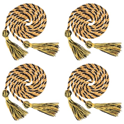 QUARKZMAN 4 Stück Abschluss Ehrenkordel 67" mit Quaste, aus geflochtenem Polyester, Abschlussseile für Abschlussfeiern von Absolventen (Gold/Schwarz) von QUARKZMAN