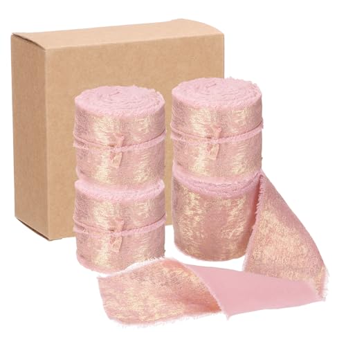 QUARKZMAN 4 Stück Chiffonband, 1 1/2"x5 Yard Seidenband, Hellrosa Glitzerstoffband Handgefertigtes Fransenband für Blumenstrauß Geschenkverpackung DIY Basteln Hochzeit von QUARKZMAN