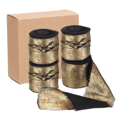 QUARKZMAN 4 Stück Chiffonband, 1"x5 Yard Geschenkband Schleifenband, Schwarzes Glitzerstoffband Fransenband für Blumenstrauß Geschenkverpackung DIY Basteln Hochzeit Dekoration von QUARKZMAN