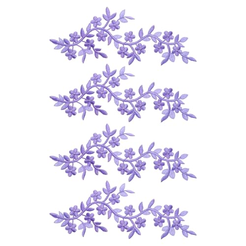 QUARKZMAN 4 Stück Lange Patch Blumenranke mit Blatt, 10" x 4" Bügelaufnäher aus Polyester bestickt für Vorhang Kissen Kleidung Nähen und Dekoration, Lila von QUARKZMAN