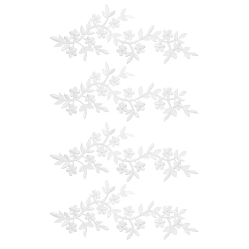 QUARKZMAN 4 Stück Lange Patch Blumenranke mit Blatt, 10" x 4" Zum Aufbügeln von Pflaumen-Patches aus Polyester bestickt Applikation für Vorhang Kissen Kleidung Nähen und Dekoration, Weiß von QUARKZMAN