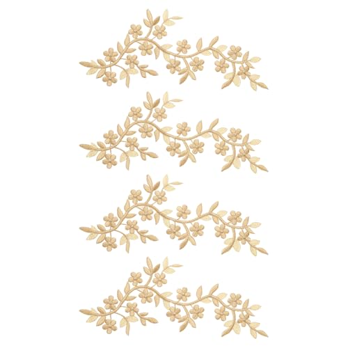 QUARKZMAN 4 Stück Lange Patch Blumenranke mit Blatt, 10" x 4" Zum Aufbügeln von Pflaumen-Patches aus Polyester bestickt für Vorhang Kissen Kleidung Nähen und Dekoration, Khaki von QUARKZMAN