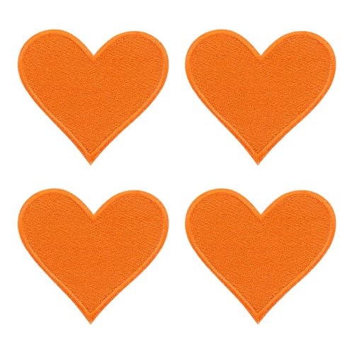 QUARKZMAN 4 Stück Patches zum Aufbügeln, 70mm Herz Flicken zum Aufbügeln, DIY Aufnäher zum Aufbügeln Zufällig Bügelbilder für Rucksäcke Hosen Kleidung Jacken Hüte, Orange von QUARKZMAN