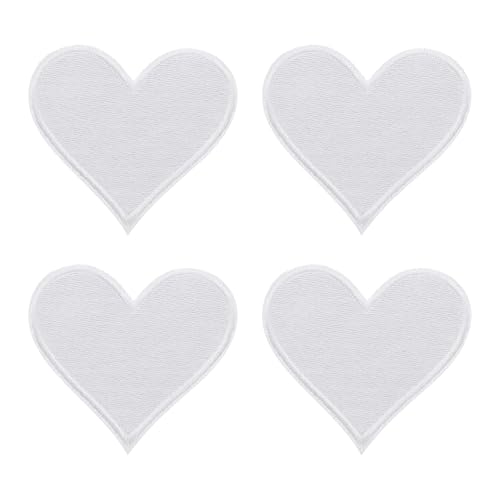 QUARKZMAN 4 Stück Patches zum Aufbügeln, 70mm Herz Flicken zum Aufbügeln, DIY Aufnäher zum Aufbügeln Zufällig Bügelbilder für Rucksäcke Hosen Kleidung Jacken Hüte, Weiß von QUARKZMAN