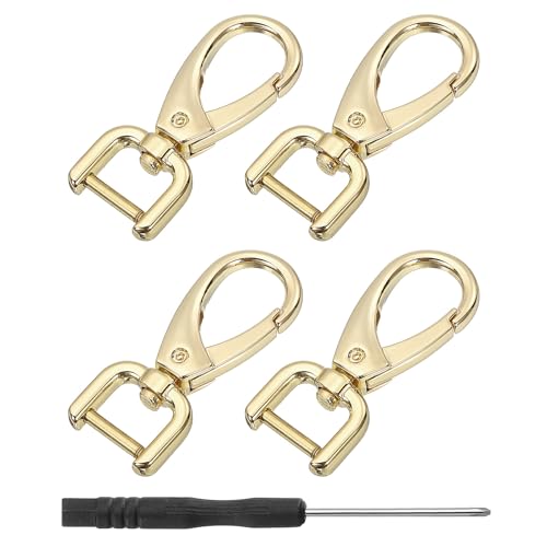 QUARKZMAN 4 Stück Karabiner Schlüsselanhänger Schwenk Karabinerhaken, 12mm D Ring Abnehmbarer Schnapphaken Metall Karabinerhaken mit Schraubendreher für Geldbörse DIY Handwerk, Gold von QUARKZMAN