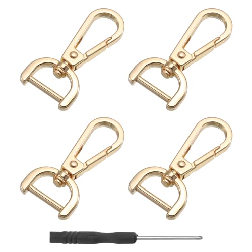 QUARKZMAN 4 Stück Schwenk-Karabinerhaken, 15mm (5/8 Zoll) D-Ring abnehmbarer Schnapphaken Metall-Karabinerverschluss mit Schraubendreher für die Herstellung, Gold von QUARKZMAN