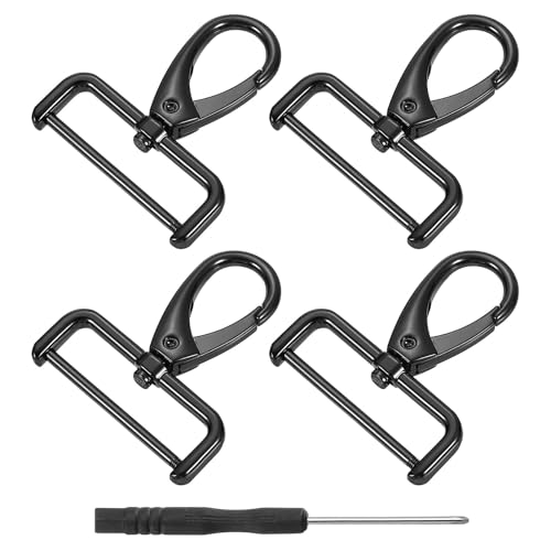 QUARKZMAN 4 Stück Schwenk-Karabinerhaken, 38mm (1,5 Zoll) D-Ring Abnehmbarer Schnapphaken Metall-Karabinerhaken mit Schraubendreher für Taschenanhänger DIY Handwerk, Schwarz von QUARKZMAN