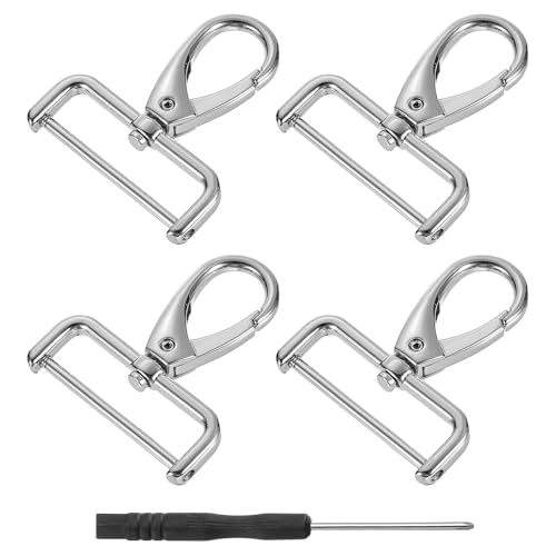 QUARKZMAN 4 Stück Karabiner Schlüsselanhänger Schwenk Karabinerhaken, 38mm D Ring Abnehmbarer Schnapphaken Metall Karabinerhaken mit Schraubendreher für Geldbörse DIY Handwerk, Silber von QUARKZMAN