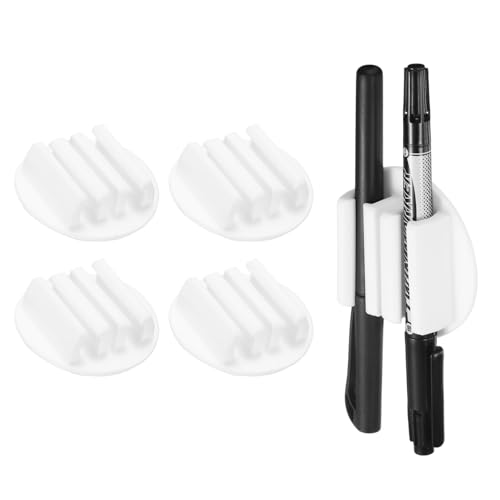 QUARKZMAN 4 Stück Selbstklebende Silikon-Stifthalter für den Schreibtisch, 2 Fächer Runde Stifthalter Marker Clip für Klassenzimmer Klemmbrett Lehrer Büro, Weiß von QUARKZMAN