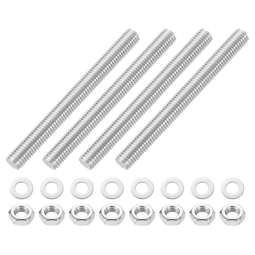 QUARKZMAN 4 Stück Vollgewinde-Stange, M10 x 100mm 201 Edelstahl Rechtsgewinde-Stangen mit Muttern und Unterlegscheiben Vollgewinde-Stange für Klemmen, Hänger und U-Bolzen von QUARKZMAN