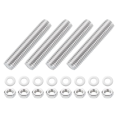 QUARKZMAN 4 Stück Vollgewinde-Stange, M10 x 50mm 201 Edelstahl Rechtsgewinde-Stangen mit Muttern und Unterlegscheiben Vollgewinde-Stangenstange für Klemmen, Hänger und U-Bolzen von QUARKZMAN
