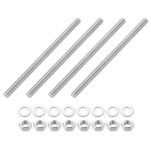 QUARKZMAN 4 Stück Vollgewinde-Stange, M6 x 100mm 201 Edelstahl Rechtsgewinde-Stangen mit Muttern und Unterlegscheiben Vollgewinde-Stange für Klemmen, Hänger und U-Bolzen von QUARKZMAN