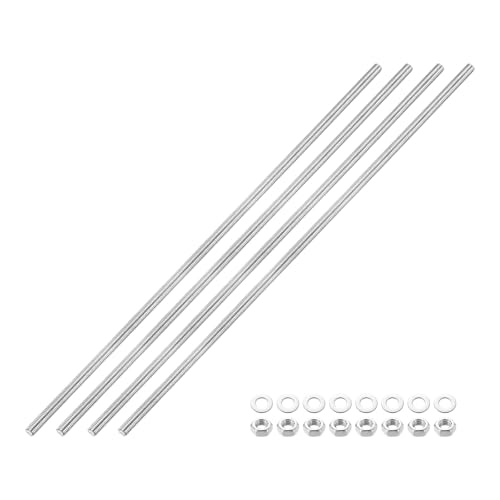 QUARKZMAN 4 Stück Vollgewindestange M5 x 250mm 201 Edelstahl Rechtsgewinde Stangen Mit Muttern Und Unterlegscheiben Vollgewindestange Für Klemmen, Aufhänger Und U-Bolzen von QUARKZMAN