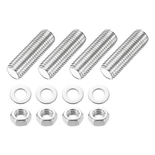 QUARKZMAN 4 Stück Vollgewindestangen, M16 x 50mm 201 Edelstahl Rechtsgewinde Stangen mit Muttern und Unterlegscheiben Vollgewindestangen für Klemmen, Aufhänger und U-Bolzen von QUARKZMAN
