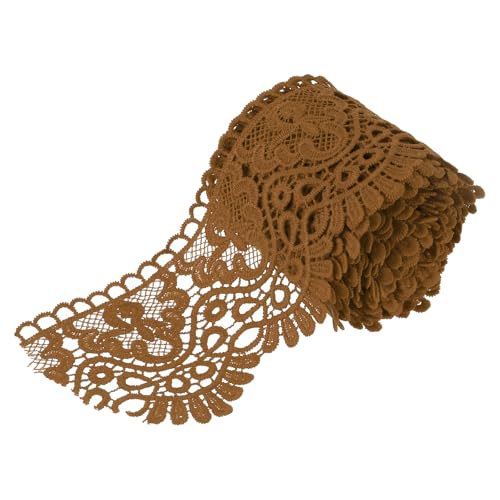 QUARKZMAN 4 Zoll breites 5 Yard Spitzenband Blumenmuster Dunkelbraunes Spitzenband Milchseide Spitzenband zum Nähen, Basteln, Geschenkverpackung, Hochzeitsdekoration von QUARKZMAN
