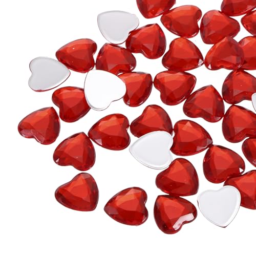 QUARKZMAN 40 Stk Acryl Herz Strasssteine 12mm Flachrückig Plastiksteine Schmuckaufkleber Für Basteln Perlen Gesichtsbemalung Kostümschmuck Herstellung Tiefrot von QUARKZMAN