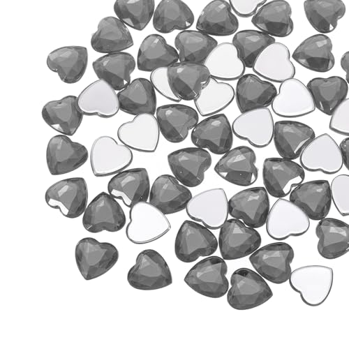 QUARKZMAN 40 Stk Acryl Herz Strasssteine 12mm Flachrückig Plastiksteine Schmuckaufkleber Für Basteln Perlen Gesichtsbemalung Kostümschmuck Herstellung Transparent Grau von QUARKZMAN