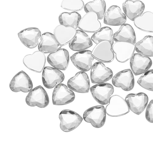 QUARKZMAN 40 Stück Acryl Herz Strasssteine 12mm Flachrückig Plastiksteine Schmuckaufkleber Für Basteln Perlen Gesichtsbemalung Kostümschmuck Herstellung, Transparent Weiß von QUARKZMAN