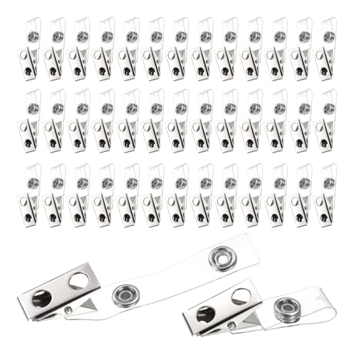 QUARKZMAN 40 Stück Metall Ausweis Klammern mit Durchsichtigen PVC Bändern Doppel Loch ID Ausweis Klammern Namens Tag Klammern Adapter für ID Karten Namens Tags Halter Arbeits Ausweise von QUARKZMAN