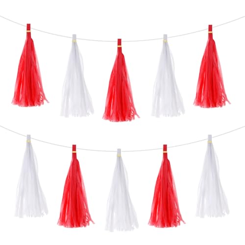 QUARKZMAN 40 Stück Weiß, Rot Quasten Girlande Banner mit Seil Tissue Papier Quasten Party DIY Kits für Jubiläum Hochzeit Geburtstagsfeier QUARKZMAN 40 Stück Weiß, Rot Quasten Girlande Banner mit Seil Tissue Papier Quasten Party DIY Kits für Jubiläum Hochzeit Geburtstagsfeier von QUARKZMAN