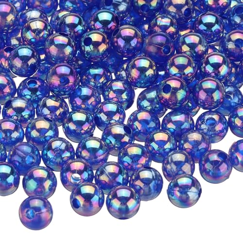 QUARKZMAN 400 Stück Perlen zum Auffädeln Rund Acrylperlen AB Farben 8mm Lose Bubble Spacer Bastelperlen mit Loch für DIY Ohrringe, Armbänder, Halsketten, Schlüsselanhänger, Dunkelblau AB von QUARKZMAN