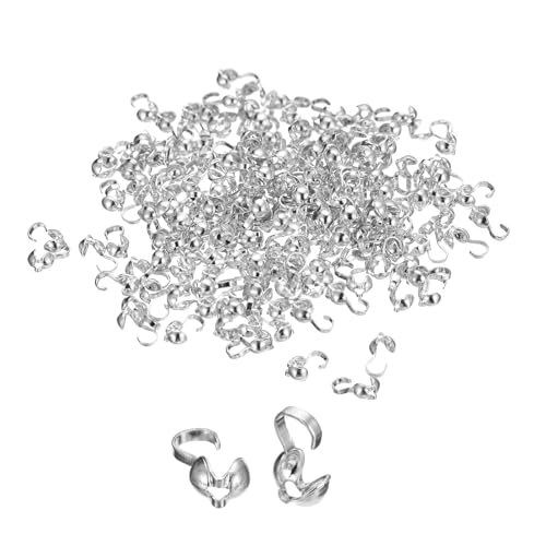 QUARKZMAN 400 Stück Endkappen Schmuck Verschluss Quetschperlen Offene Armbandverschlüsse Wulstspitzen Knoten Abdeckungen Metall Verschluss für Armbänder Schmuck Selbermachen(4mm Silber) von QUARKZMAN