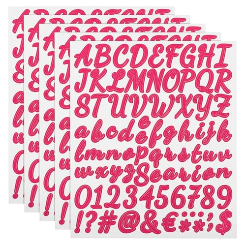 QUARKZMAN 420 Stück 5 Blätter Buchstaben aufkleber, Selbstklebende Nummern Klebebuchstaben Vinyl Wasserdichte für Schriftzug aufkleber Wunschtext Adressnummer DIY Scrapbooking,Fuchsia von QUARKZMAN