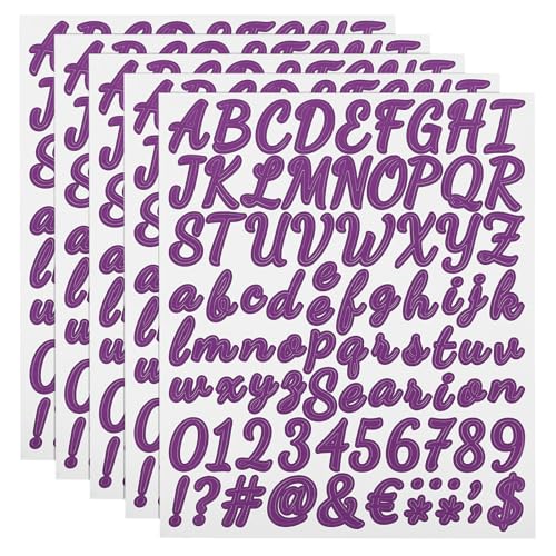 QUARKZMAN 420 Stück 5 Blätter Buchstaben aufkleber, Selbstklebende Nummern Klebebuchstaben Vinyl Wasserdichte für Schriftzug aufkleber Wunschtext Adressnummer DIY Scrapbooking,Lila von QUARKZMAN