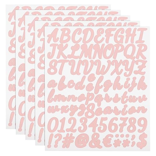 QUARKZMAN 420 Stück 5 Blätter Buchstaben aufkleber, Selbstklebende Nummern Klebebuchstaben Vinyl Wasserdichte für Schriftzug aufkleber Wunschtext Adressnummer DIY Scrapbooking,Rosa von QUARKZMAN