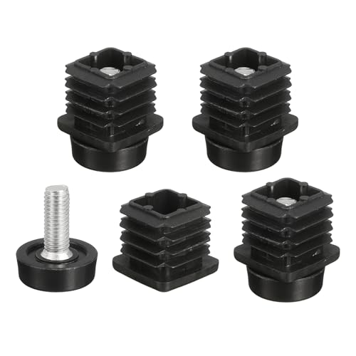 QUARKZMAN 4er Set Nivellierfüße, 25x25mm Kunststoff verstellbare Möbelbein-Nivellier-Rechteckrohr-Einschraubgleiter passen in EIN Loch von 25mm für Tischstuhl-Möbel, Schwarz von QUARKZMAN
