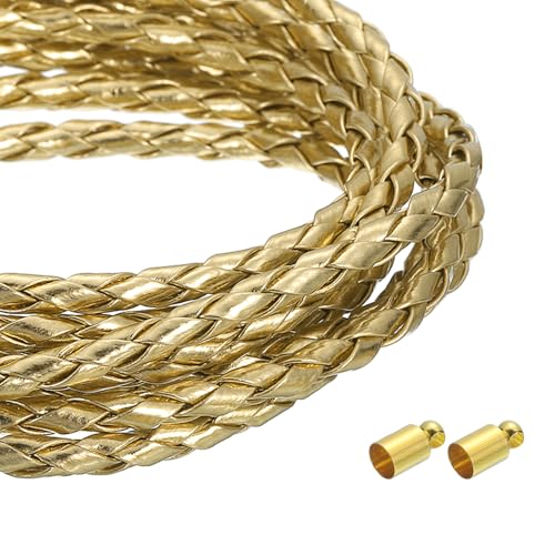 QUARKZMAN 4mm 2,19 Yards Geflochtene Lederkordel, Runde Geflochtene Echte Lederband Seil Gefaltet für Schmuckherstellung, Binden, Halsketten, Gold QUARKZMAN 4mm 2,19 Yards Geflochtene Lederkordel, Runde Geflochtene Echte Lederband Seil Gefaltet für Schmuckherstellung, Binden, Halsketten, Gold von QUARKZMAN