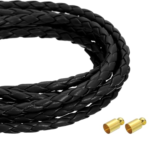 QUARKZMAN 4mm 2,19 Yards Geflochtene Lederkordel, Runde Geflochtene Echte Lederband Seil Gefaltet für Schmuckherstellung, Binden, Halsketten, Schwarz QUARKZMAN 4mm 2,19 Yards Geflochtene Lederkordel, Runde Geflochtene Echte Lederband Seil Gefaltet für Schmuckherstellung, Binden, Halsketten, Schwarz von QUARKZMAN