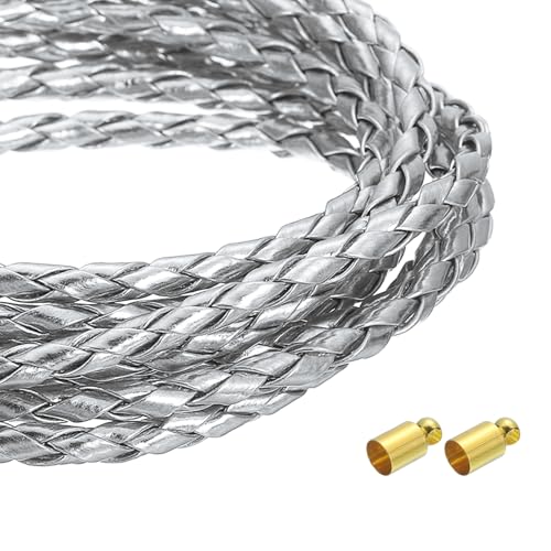 QUARKZMAN 4mm 2,19 Yards Geflochtene Lederkordel, Runde Geflochtene Echte Lederband Seil Gefaltet für Schmuckherstellung, Binden, Halsketten, Silber QUARKZMAN 4mm 2,19 Yards Geflochtene Lederkordel, Runde Geflochtene Echte Lederband Seil Gefaltet für Schmuckherstellung, Binden, Halsketten, Silber von QUARKZMAN