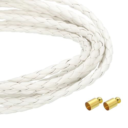 QUARKZMAN 4mm 2,19 Yards Geflochtene Lederkordel, Runde Geflochtene Echte Lederband Seil Gefaltet für Schmuckherstellung, Binden, Halsketten, Weiß QUARKZMAN 4mm 2,19 Yards Geflochtene Lederkordel, Runde Geflochtene Echte Lederband Seil Gefaltet für Schmuckherstellung, Binden, Halsketten, Weiß von QUARKZMAN