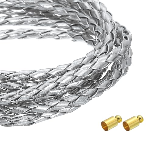 QUARKZMAN 4mm 5,46 Yards Geflochtene Lederkordel, Runde Geflochtene Echte Lederband Seil Gefaltet für Schmuckherstellung, Binden, Halsketten, Silber QUARKZMAN 4mm 5,46 Yards Geflochtene Lederkordel, Runde Geflochtene Echte Lederband Seil Gefaltet für Schmuckherstellung, Binden, Halsketten, Silber von QUARKZMAN