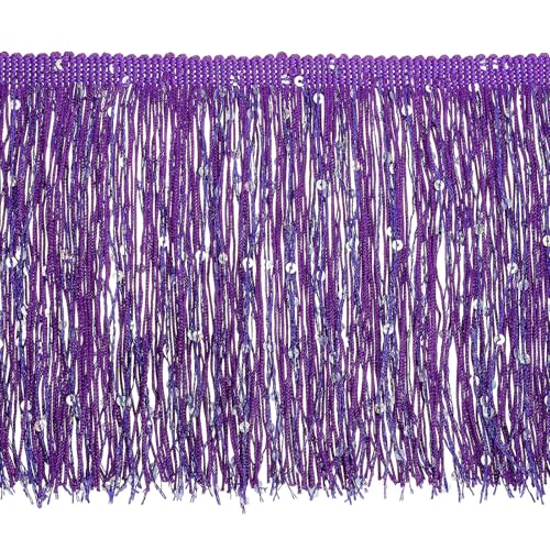 QUARKZMAN 5,47 Yard von 15cm/6" Paillettenfransen-Borte Glitzernde DIY Fransen Quaste Borte Band für Kostüm Kleidung DIY Nähen Handwerk Dekoration, (16,4 Ft/5m) Lila von QUARKZMAN