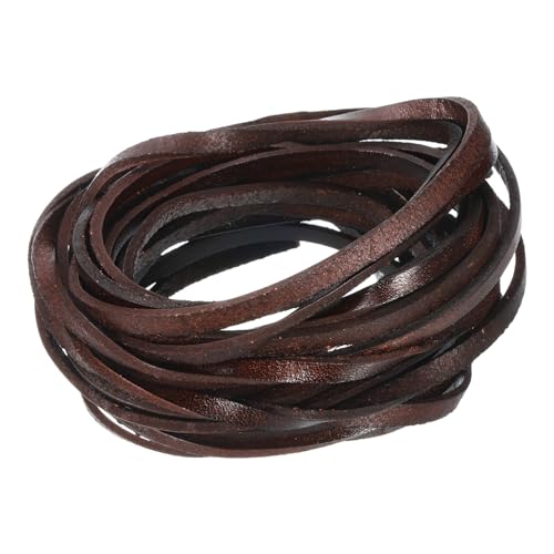 QUARKZMAN 5,5 Yard 4mm Vintage Flaches Lederband, 2mm Dicke Lederstreifen zum Basteln von Armbändern und Handtaschengurten (Kaffee) von QUARKZMAN
