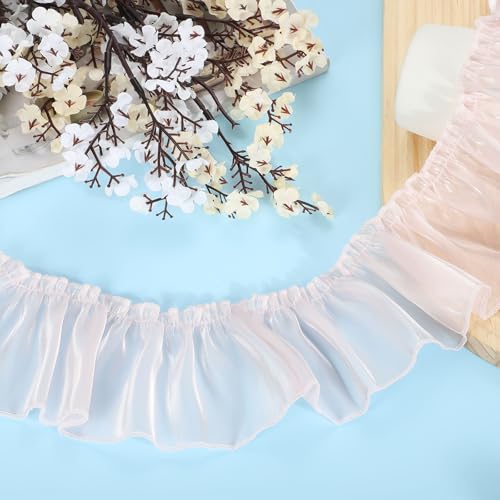 QUARKZMAN 5,5 Yards Rüschen Spitzenband 8cm/3" Plissierte Organza Spitzenkante Band Nähen Spitzenstoff Band für DIY Handwerk Kleid Kleidung Hochzeit Geschenk Haus Dekoration, Rosa von QUARKZMAN