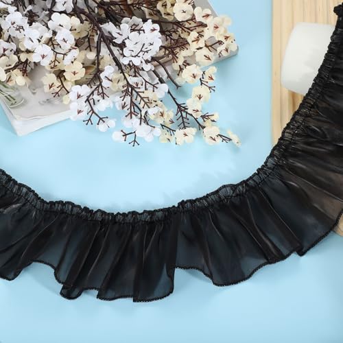 QUARKZMAN 5,5 Yards Rüschen Spitzenband 8cm/3" Plissierte Organza Spitzenkante Band Nähen Spitzenstoff Band für DIY Handwerk Kleid Kleidung Hochzeit Geschenk Haus Dekoration, Schwarz von QUARKZMAN