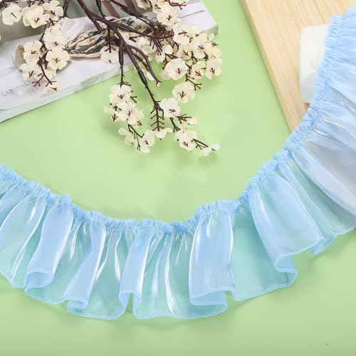 QUARKZMAN 5,5 Yards Rüschen Spitzenband 8cm/3" Plissierte Organza Spitzenkante Band Nähen Spitzenstoff Band für DIY Handwerk Kleidung Hochzeit Geschenk Heimdekoration, Blau QUARKZMAN 5,5 Yards Rüschen Spitzenband 8cm/3" Plissierte Organza Spitzenkante Band Nähen Spitzenstoff Band für DIY Handwerk Kleidung Hochzeit Geschenk Heimdekoration, Blau von QUARKZMAN