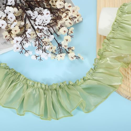 QUARKZMAN 5,5 Yards Rüschen Spitzenband 8cm/3" Plissierte Organza Spitzenkante Band Nähen Spitzenstoff Band für DIY Handwerk Kleidung Hochzeit Geschenk Heimdekoration, Grün von QUARKZMAN