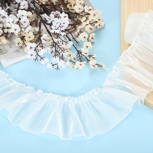 QUARKZMAN 5,5 Yards Rüschen Spitzenband 8cm/3" Plissierte Organza Spitzenkante Band Nähen Spitzenstoff Band für DIY Handwerk Kleidung Hochzeit Geschenk Heimdekoration, Hellrosa von QUARKZMAN