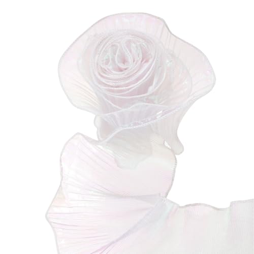 QUARKZMAN 5,5" x 5,5 Yards Rüschen Plissierte Organza-Borte Irisierende Plissierte Spitzenborte Band Nähen Spitzenstoffborte für DIY Handwerk Kleid Hochzeit Geschenk Hausdekoration, Weiß von QUARKZMAN