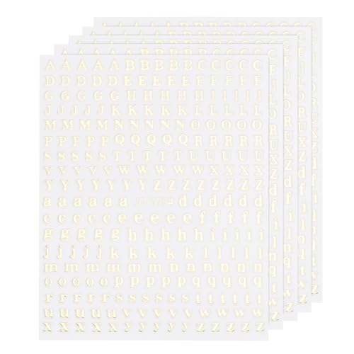 QUARKZMAN 5 Blatt 3D Nagelsticker mit Englischen Buchstaben A-Z, Selbstklebende Nail Art Sticker, Nagel Aufkleber, Nageldesign Zubehör, Handyhüllen DIY Dekorationen (Gold, 130 Stück) von QUARKZMAN