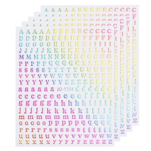 QUARKZMAN 5 Blatt 3D Nagelsticker mit Englischen Buchstaben A-Z, Selbstklebende Nail Art Sticker, Nagel Aufkleber, Nageldesign Zubehör, Handyhüllen DIY Dekorationen (Regenbogen, 130 Stück) von QUARKZMAN
