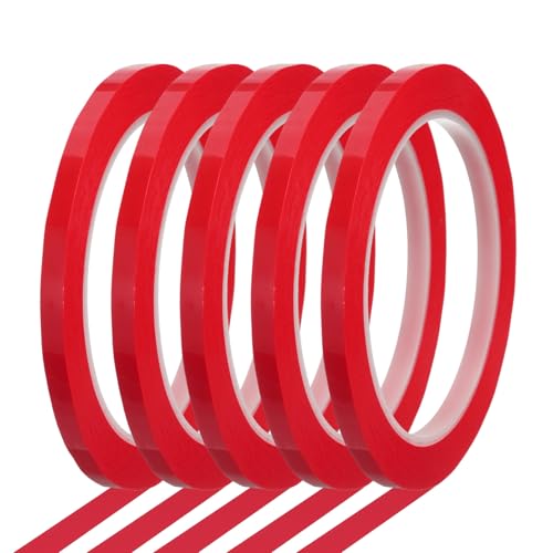 QUARKZMAN 5 Rollen 6mm x 66m Whiteboard Klebeband Bunt, Whiteboard Zubehör, Selbstklebend, Grafikband Dekoratives für Classroom Office Dry Erase Board Handwerk Markierung, Rot von QUARKZMAN